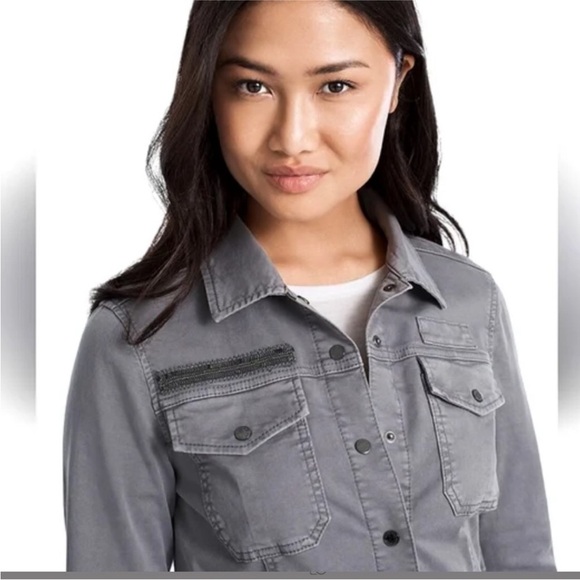 WHBM Military Jacket Gunmetal Ballchain Accents in Washed Gray XXS - Picture 11 of 11